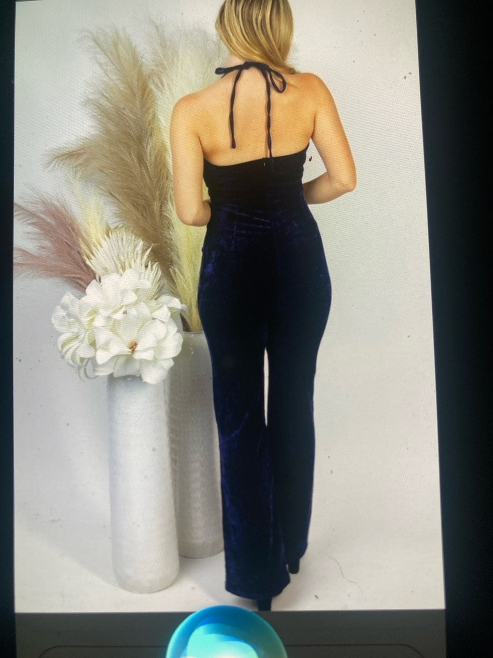 Velvet Halter Jumpsuit in Deep Navy size XL - Picture 4 of 5